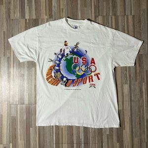 Rare Vintage 90s 1996 Olympic Sport Looney Tunes Full Cast White T-shirt XL